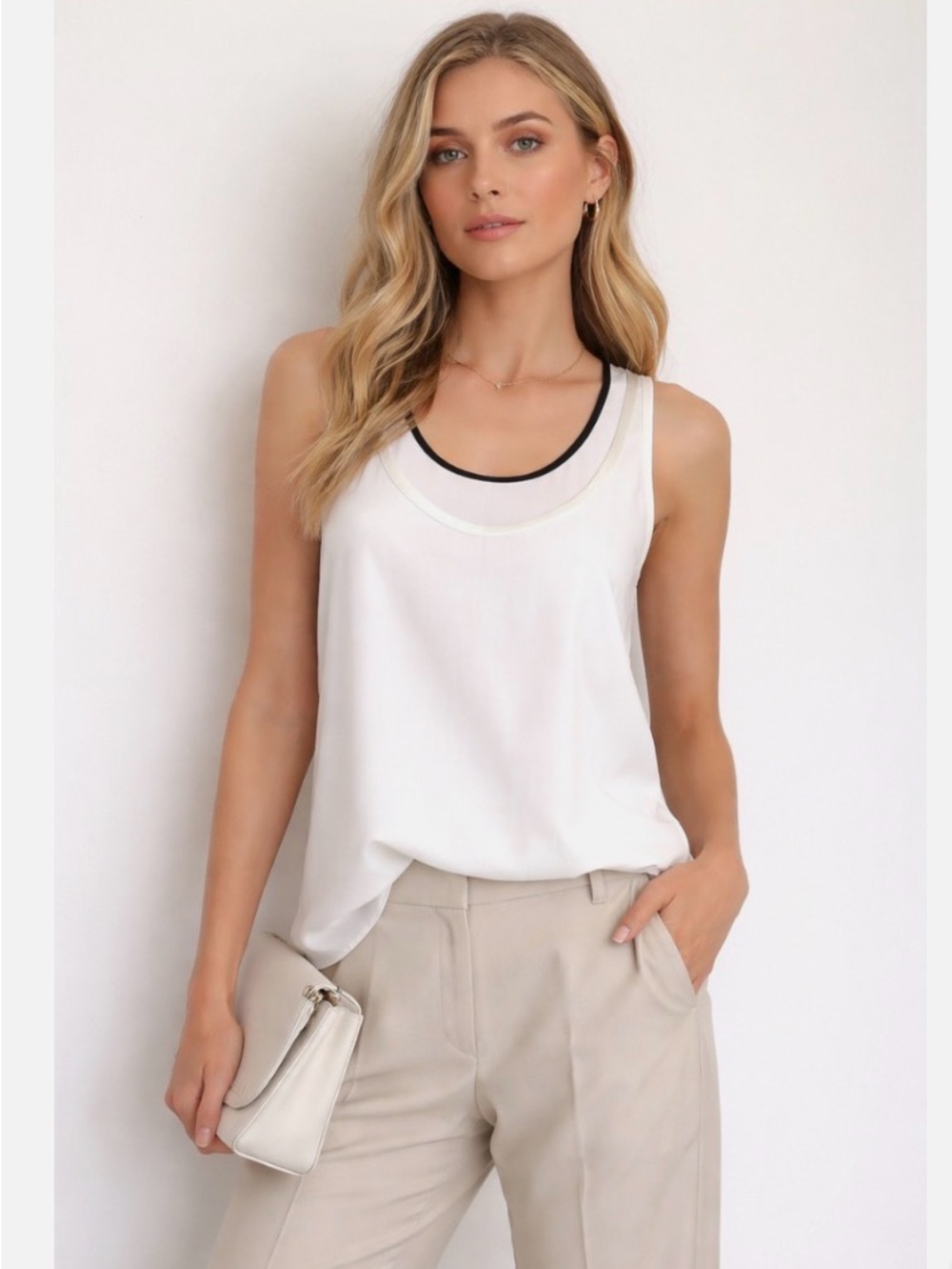 rag & bone silk Ivory Layered cream and Tank with Black Trim (2 tanks in 1)